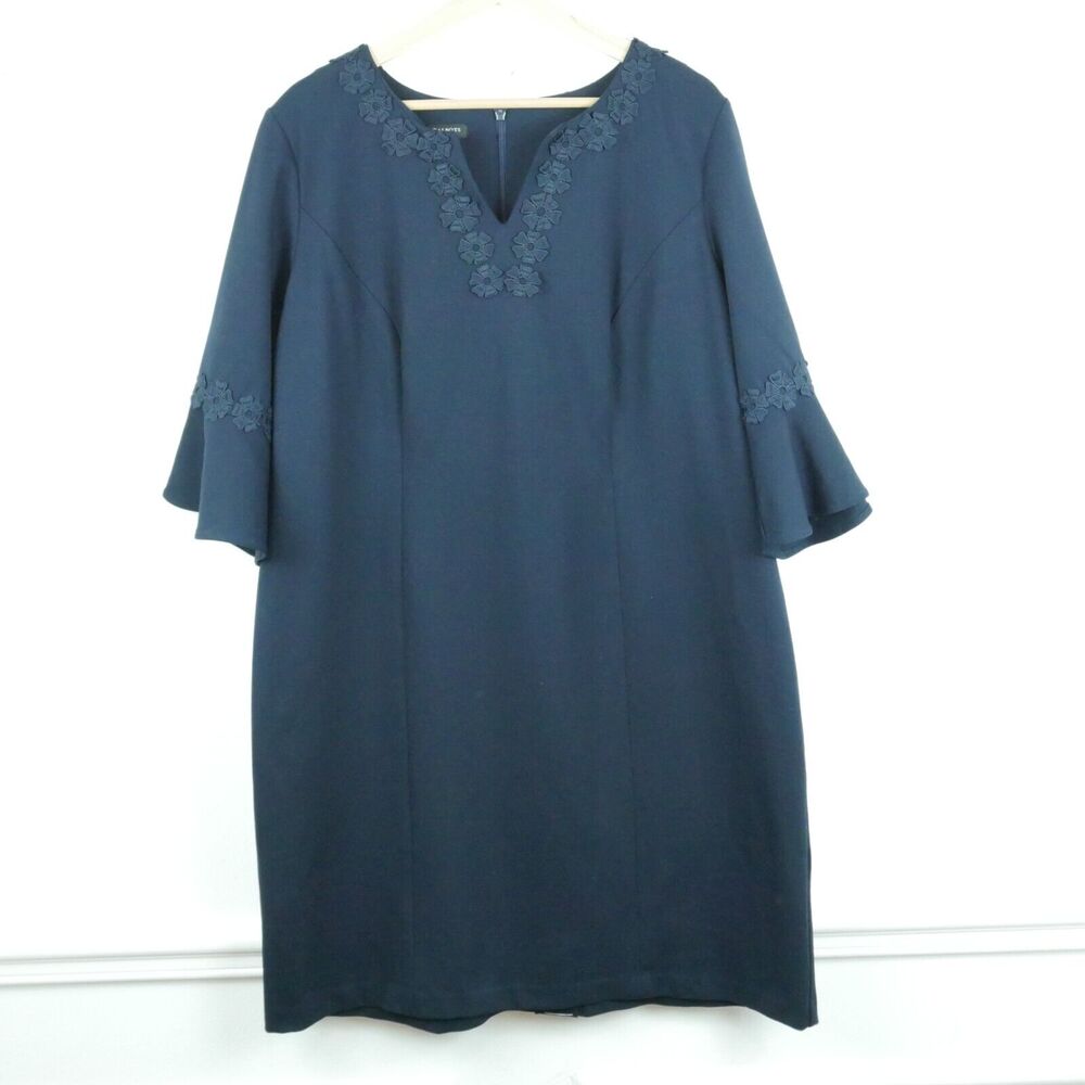 Talbots Woman Petite 16 Dress Navy Blue Office Modest Sheath Career Half Sleeve